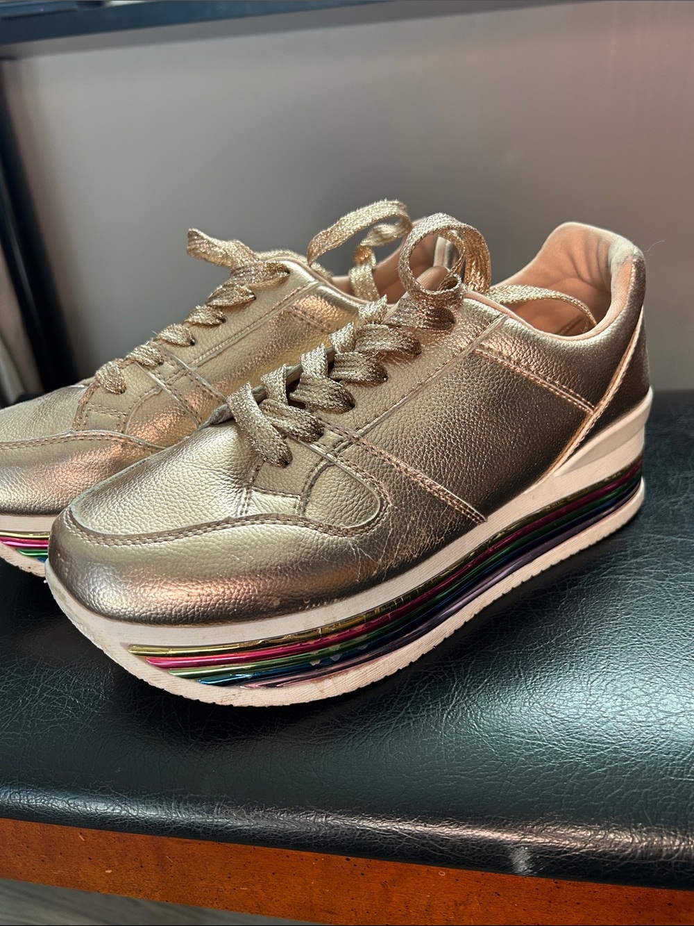 Metallic Rose Gold Platform Lace-Up Sneakers - Picture 3 of 5